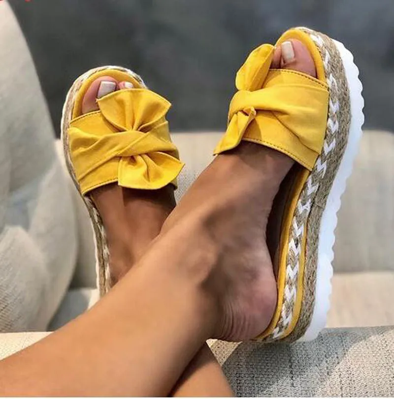 Bow Knot Hemp Rope Platform Sandals Women