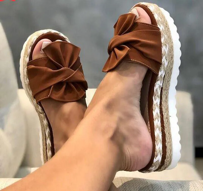 Bow Knot Hemp Rope Platform Sandals Women