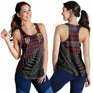 Brown (Broun) Crest Tartan Women's Racerback Tanks with New Zealand Silver Fern Half Style