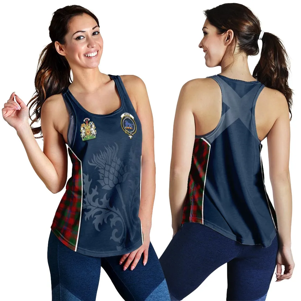 Bruce Old Tartan Women's Racerback Tanks with Family Crest and Scottish Thistle Vibes Sport Style