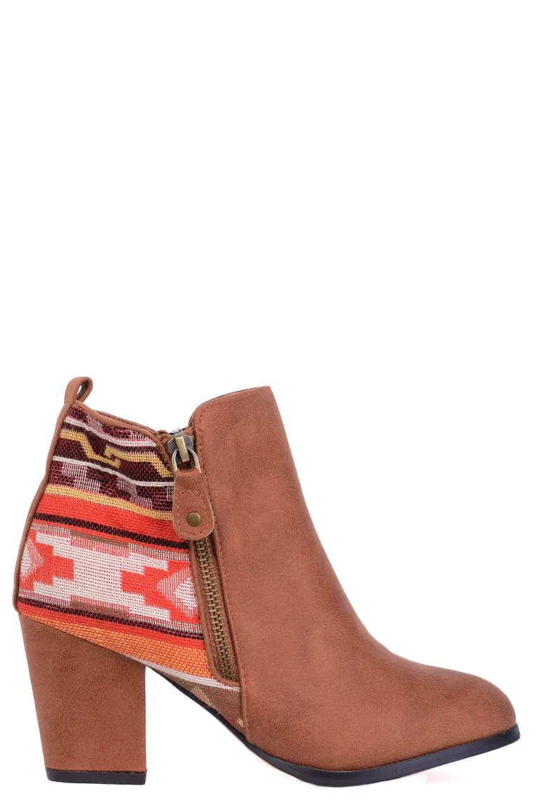 Camel Ankle Boots with Aztec Print Detail