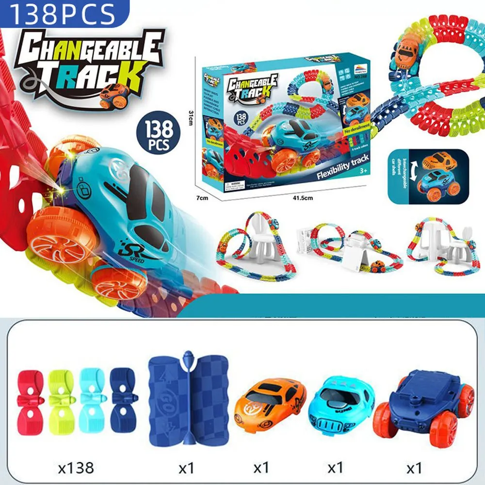 Changeable Track In The Dark Track with LED Light-Up Race Car Flexible Track Toy