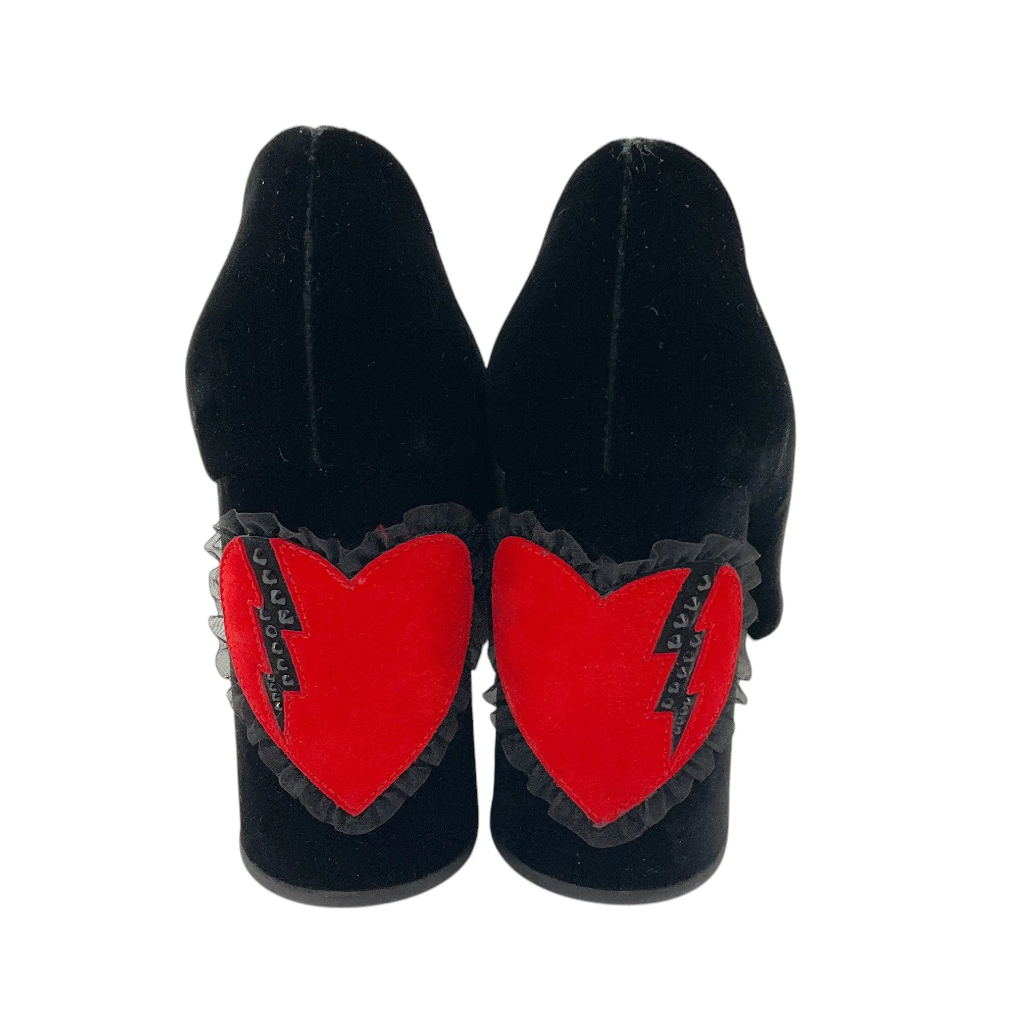 Charlotte Olympia Black / Red Heart Velvet Pumps