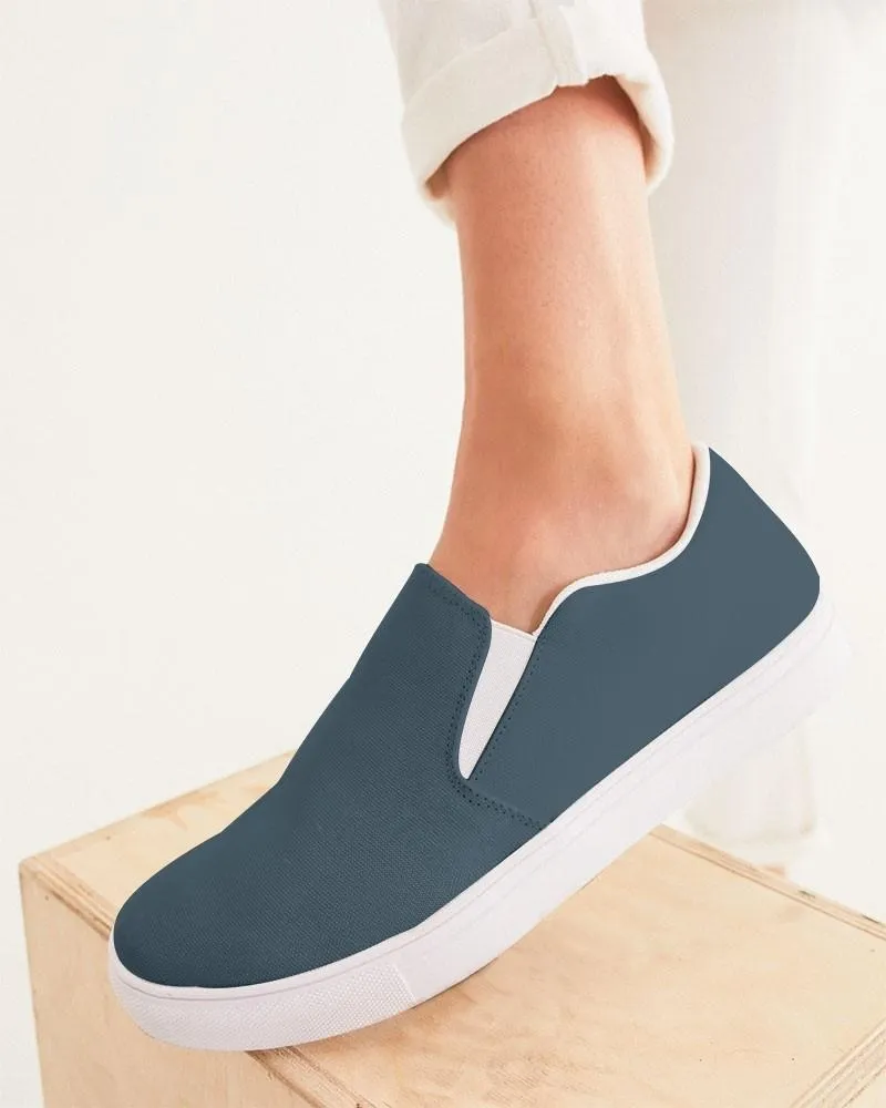 Dark Cyan Slip-On Canvas Sneakers | Women's | Dark Pale Pastel Cyan | C30M0Y0K80