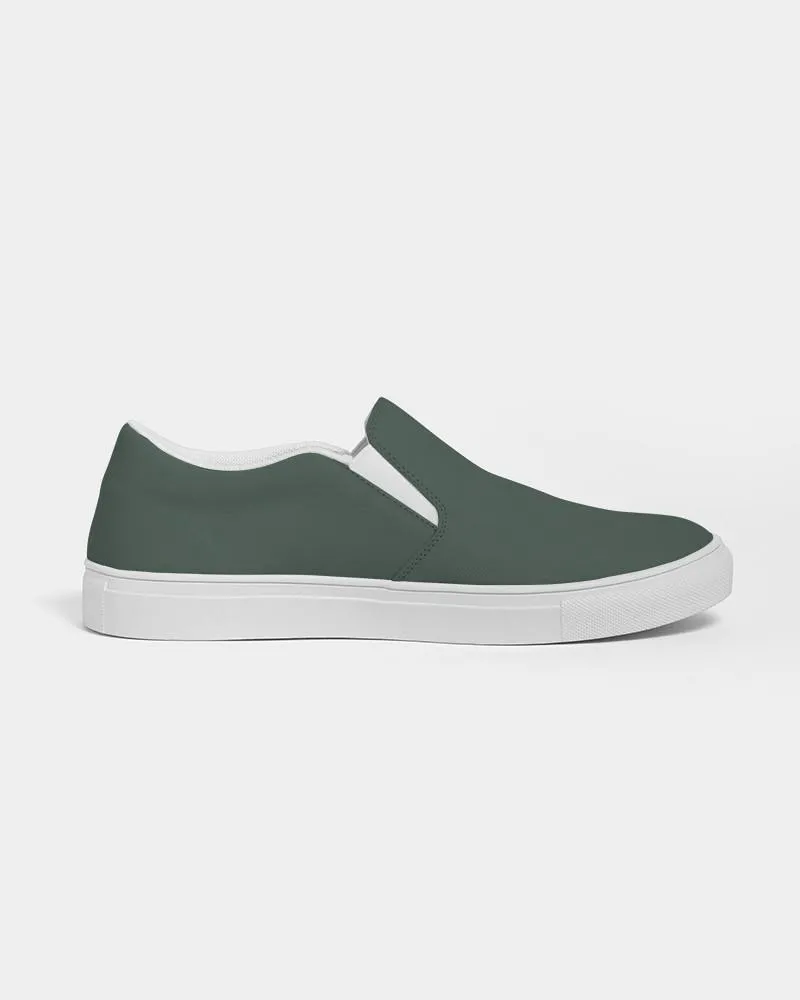 Dark Green Slip-On Canvas Sneakers | Women's | Dark Pale Pastel Green | C30M0Y30K80