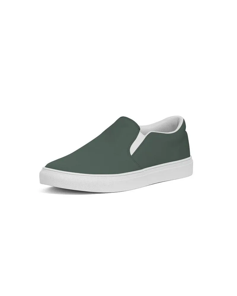 Dark Green Slip-On Canvas Sneakers | Women's | Dark Pale Pastel Green | C30M0Y30K80