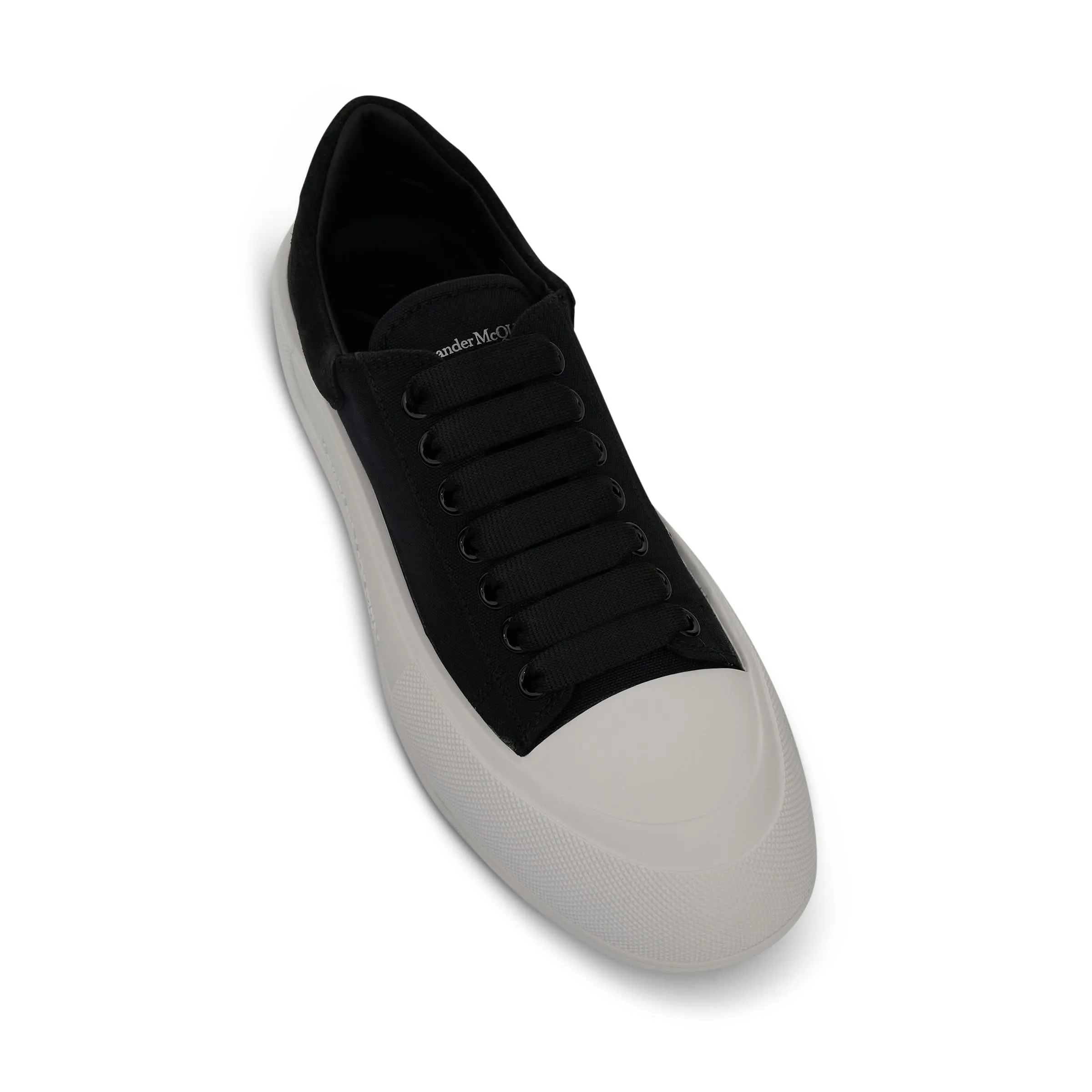 Deck Lace Up Canvas Sole Plimsoll in Black/White