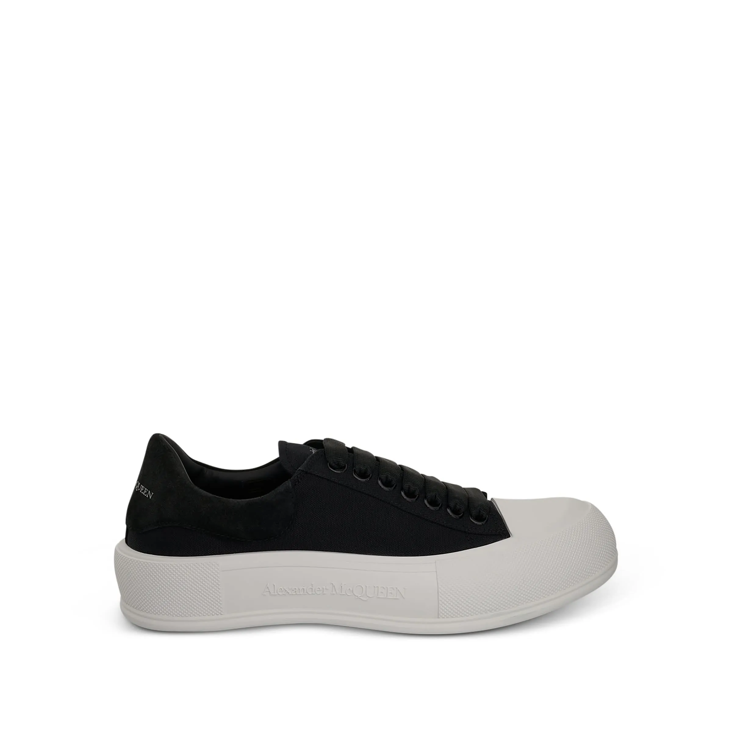 Deck Lace Up Canvas Sole Plimsoll in Black/White