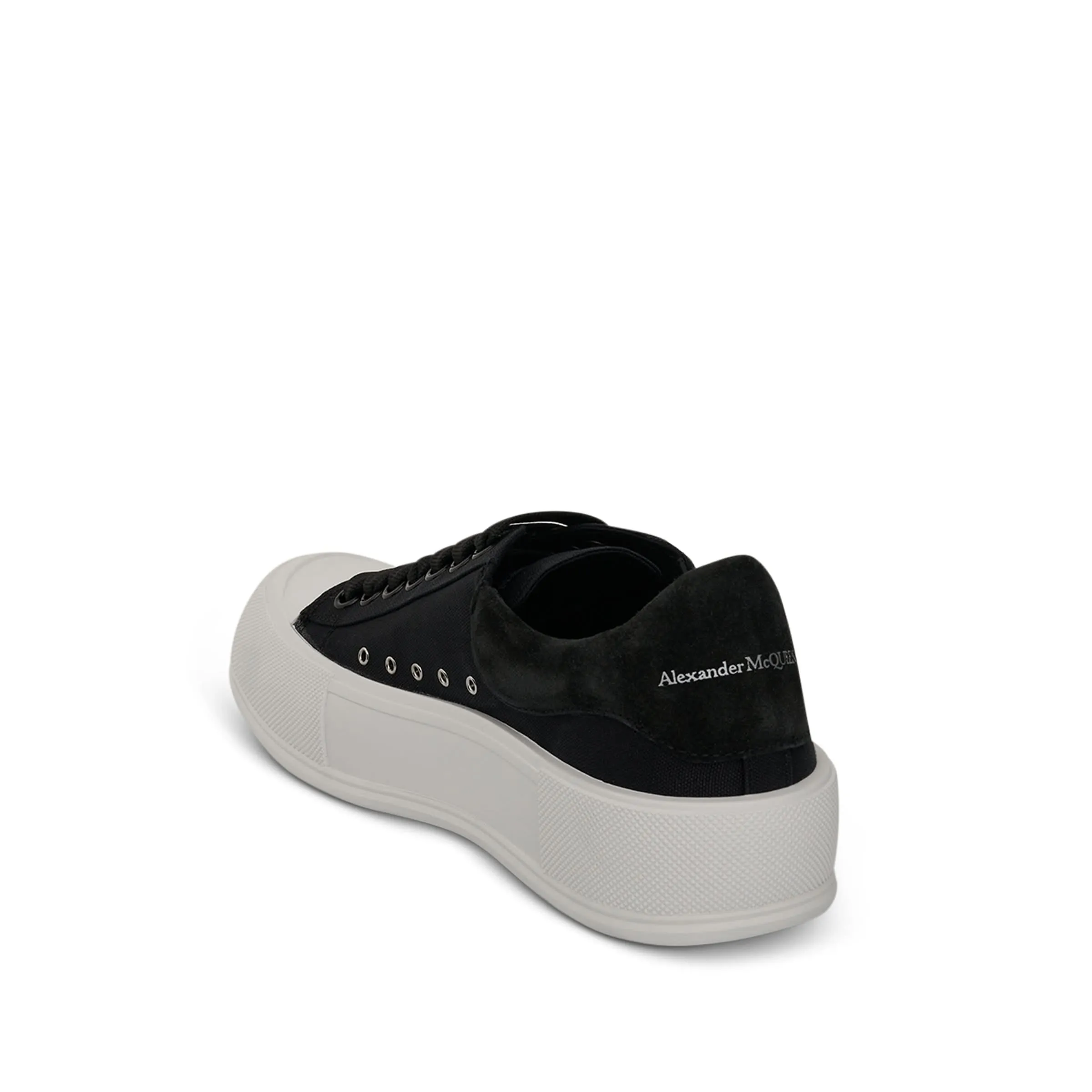 Deck Lace Up Canvas Sole Plimsoll in Black/White