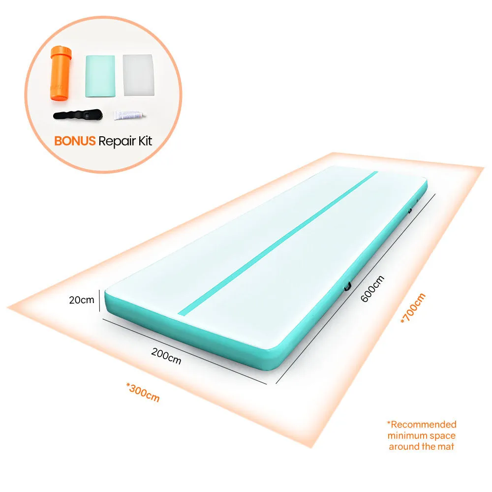 Durable Mint Green Gymnastics Air Track Mat with Pump, Proflex