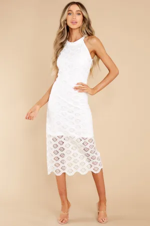 Enchanting Gaze White Lace Midi Dress