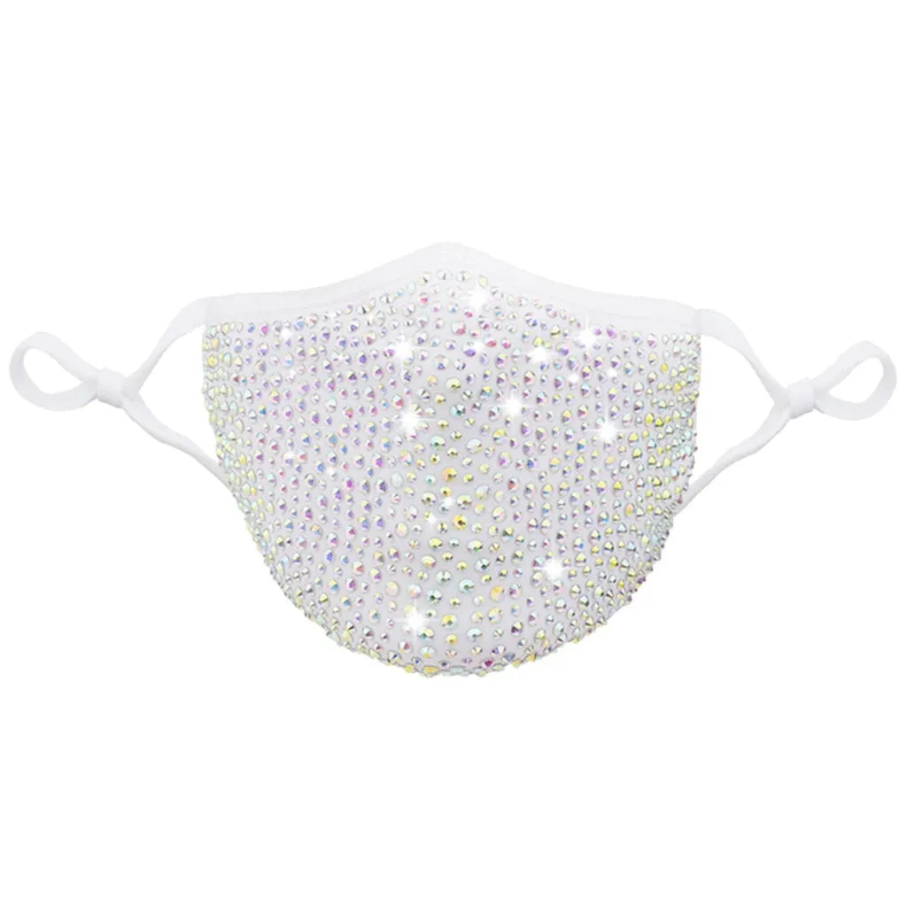 Face Mask - White with Crystal AB Rhinestones