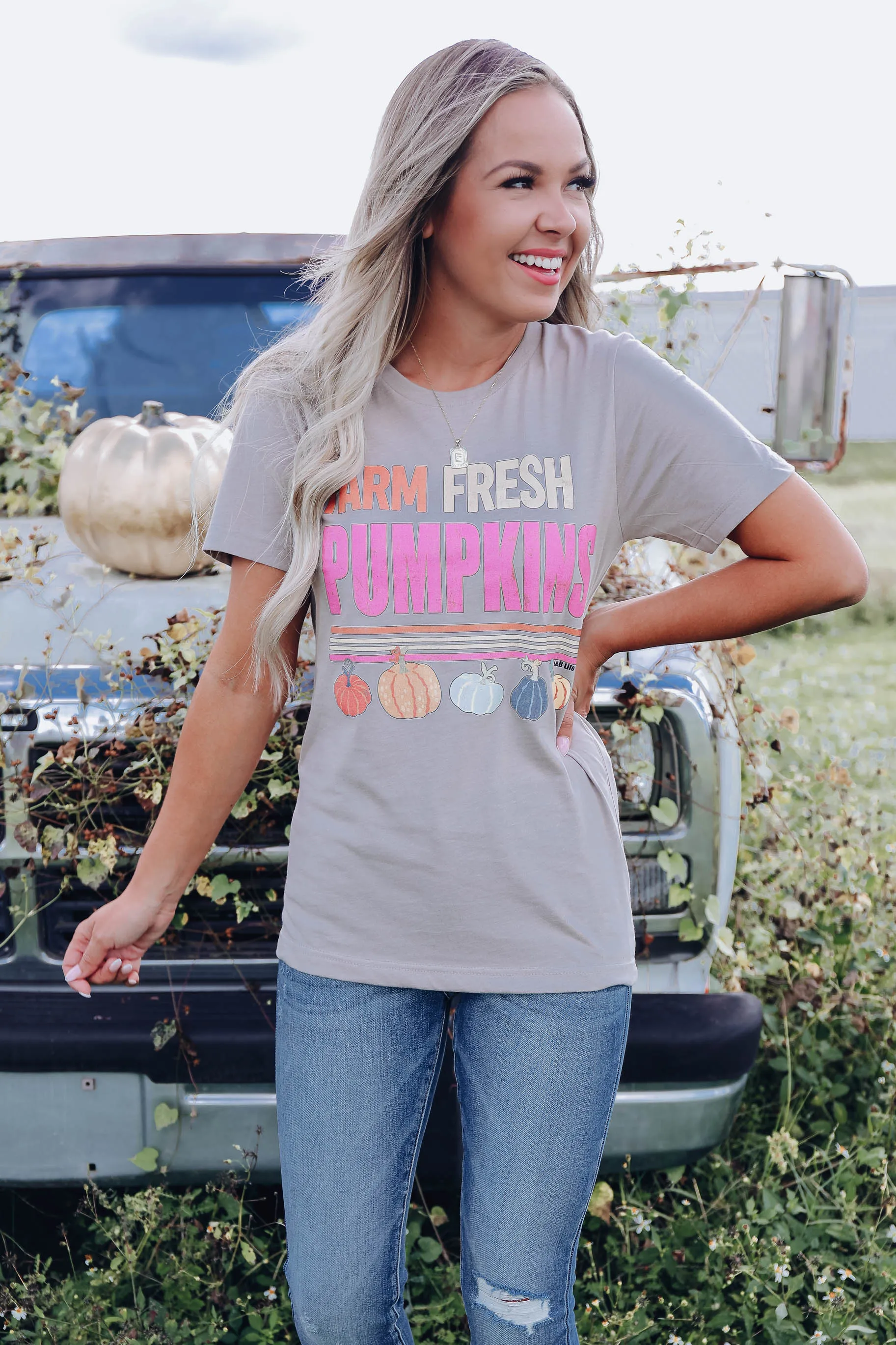 Farm Fresh Pumpkins Graphic Tee - Stone