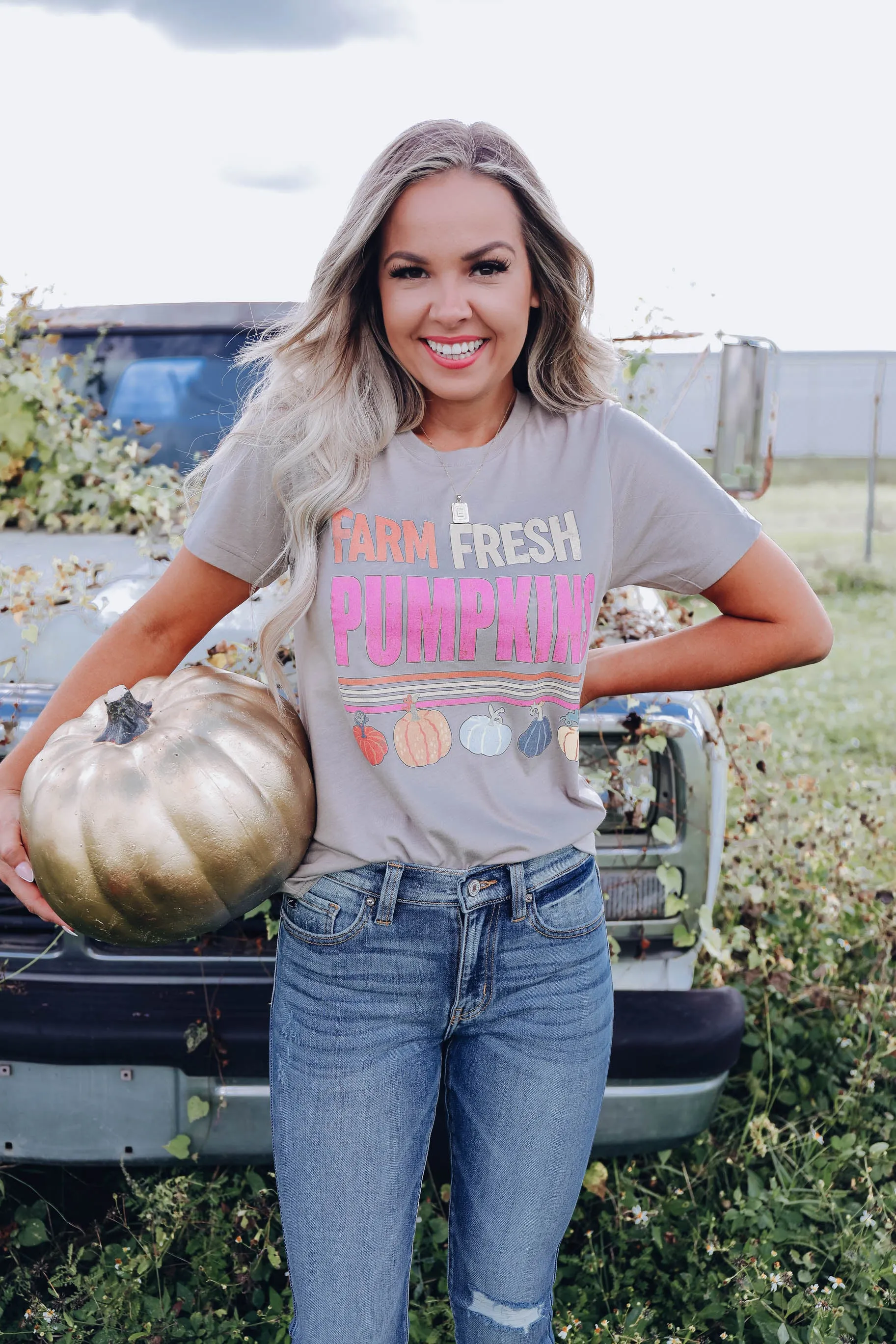 Farm Fresh Pumpkins Graphic Tee - Stone