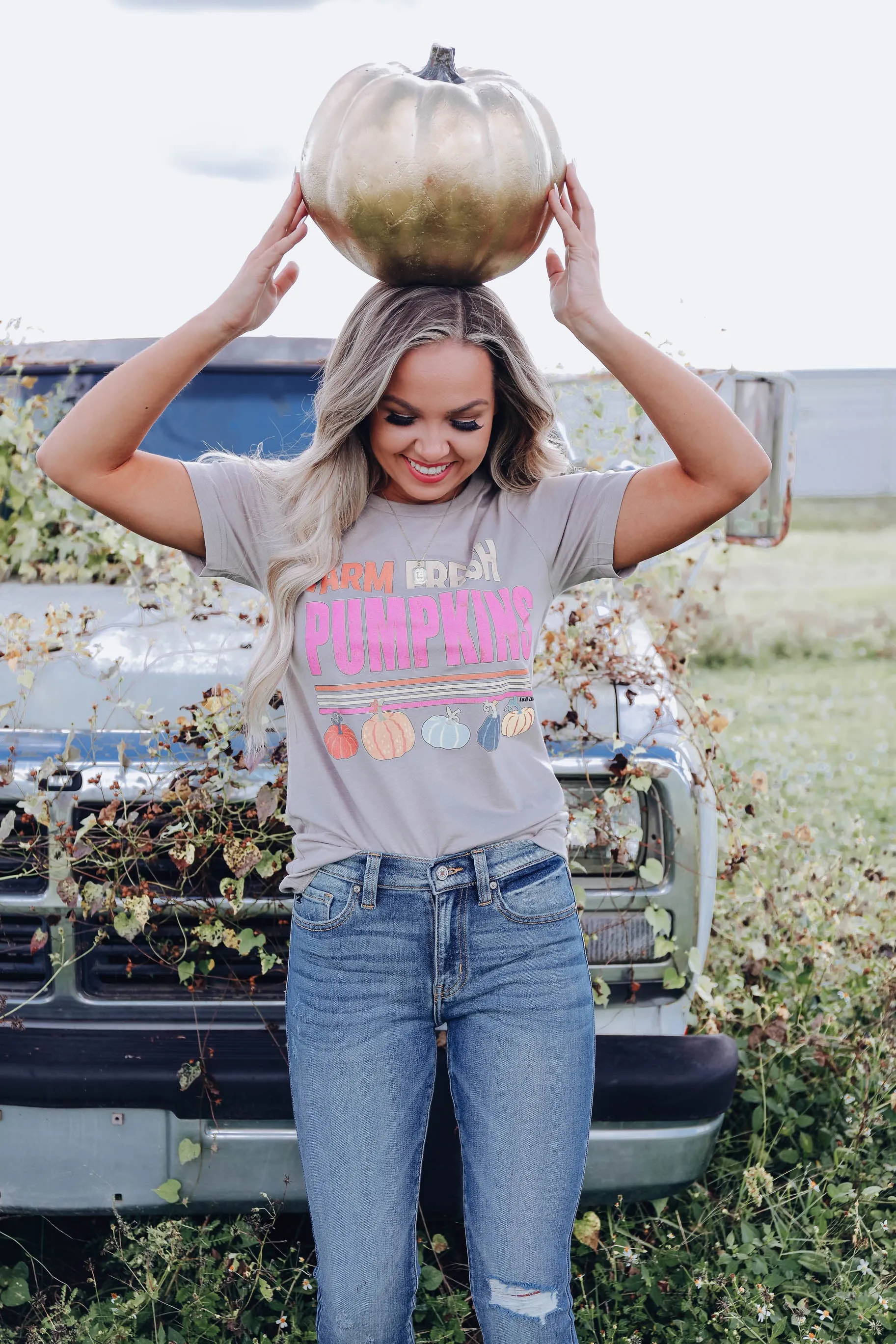 Farm Fresh Pumpkins Graphic Tee - Stone