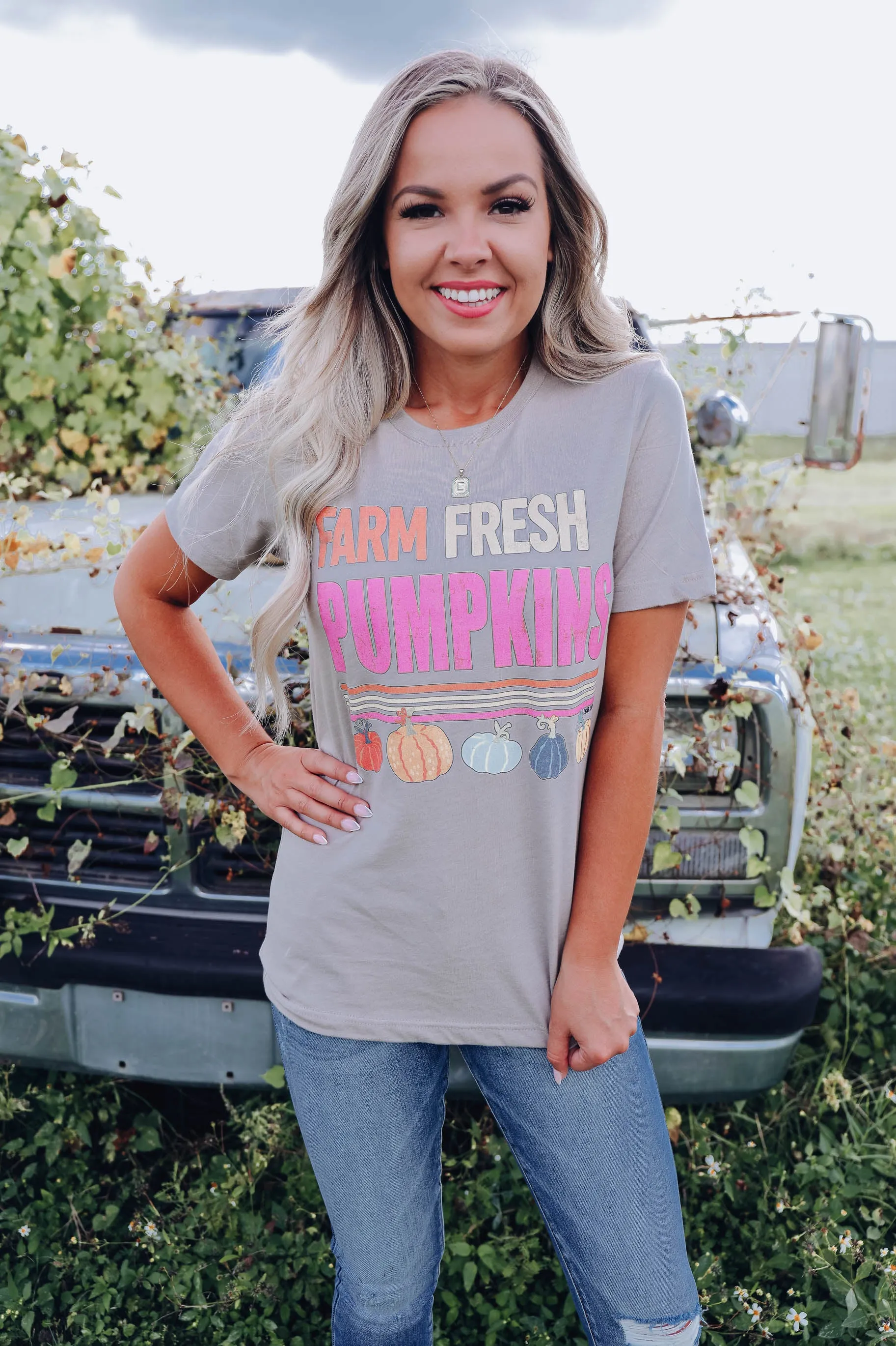 Farm Fresh Pumpkins Graphic Tee - Stone