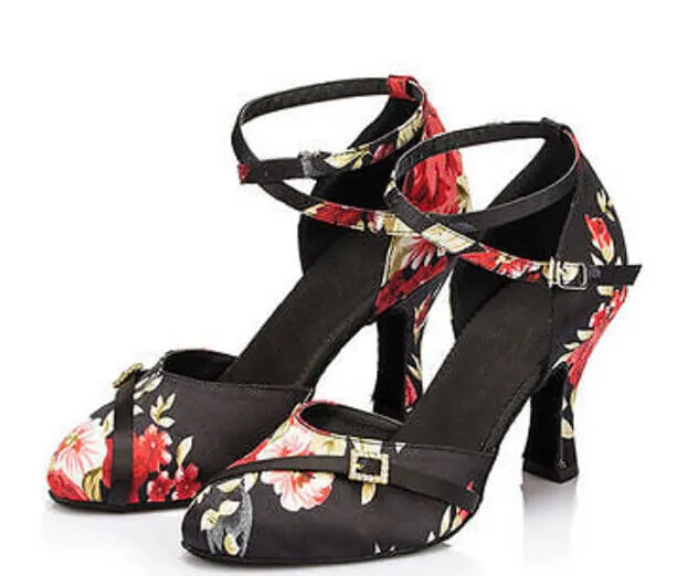 Flower Satin Ballroom Closed Toe Dance Shoes