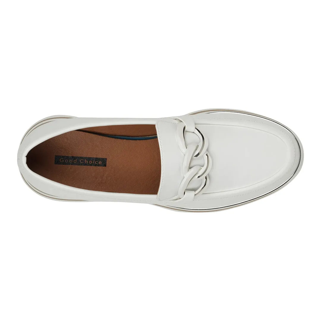 Geneva White Chain Hardware Loafers