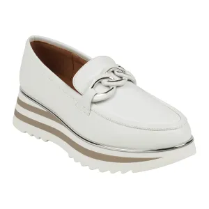 Geneva White Chain Hardware Loafers