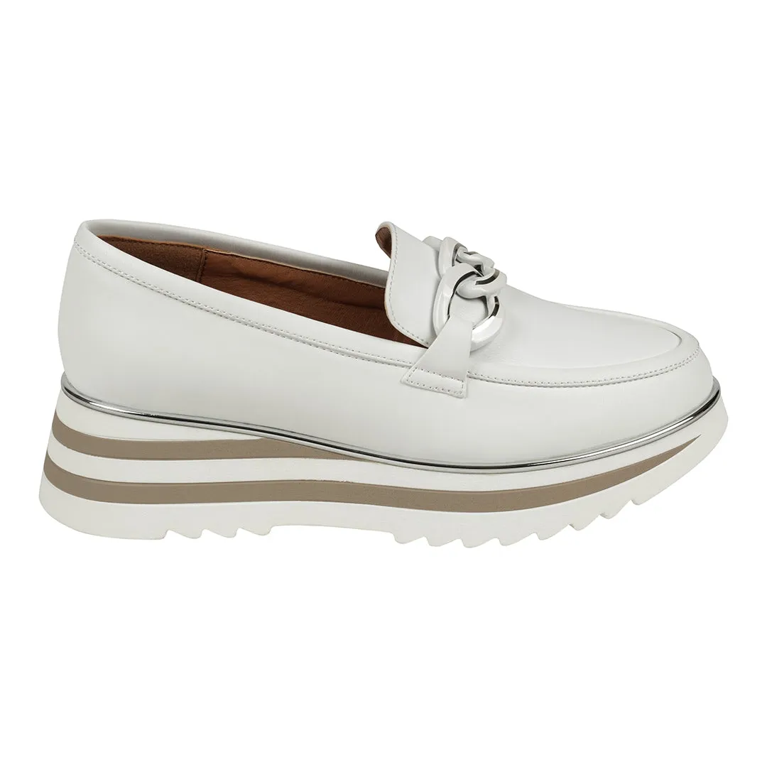 Geneva White Chain Hardware Loafers