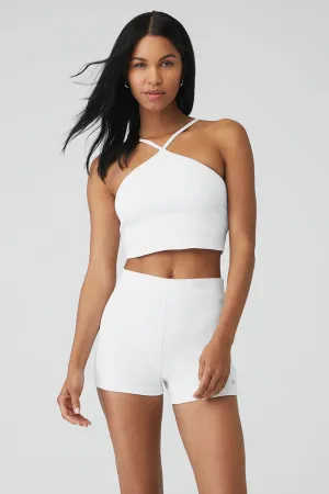 Goddess Ribbed Cross Crop Top - White