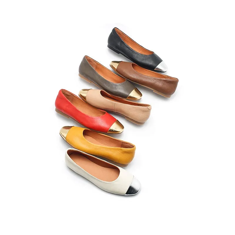 Handmade Sheepskin Flats For Women Color Blocking Golden Toe in 7 Colors