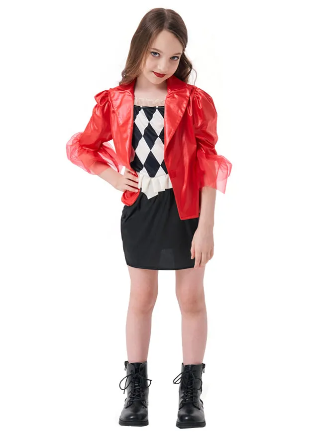 Harlequin Red and Black Joker Movie Girls Costume