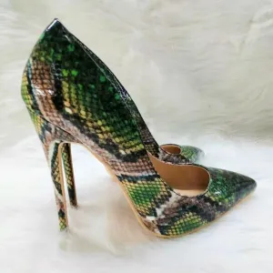 High-heels with Green Snakeskin Pattern Fashion Women Party Shoes