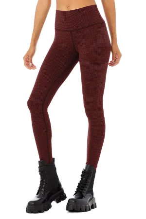 High-Waist Micro Houndstooth Legging - Cranberry/Black