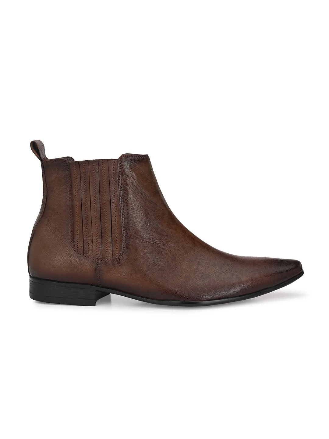 Hitz Men's Brown Leather Slip-On Ankle Boot Shoes