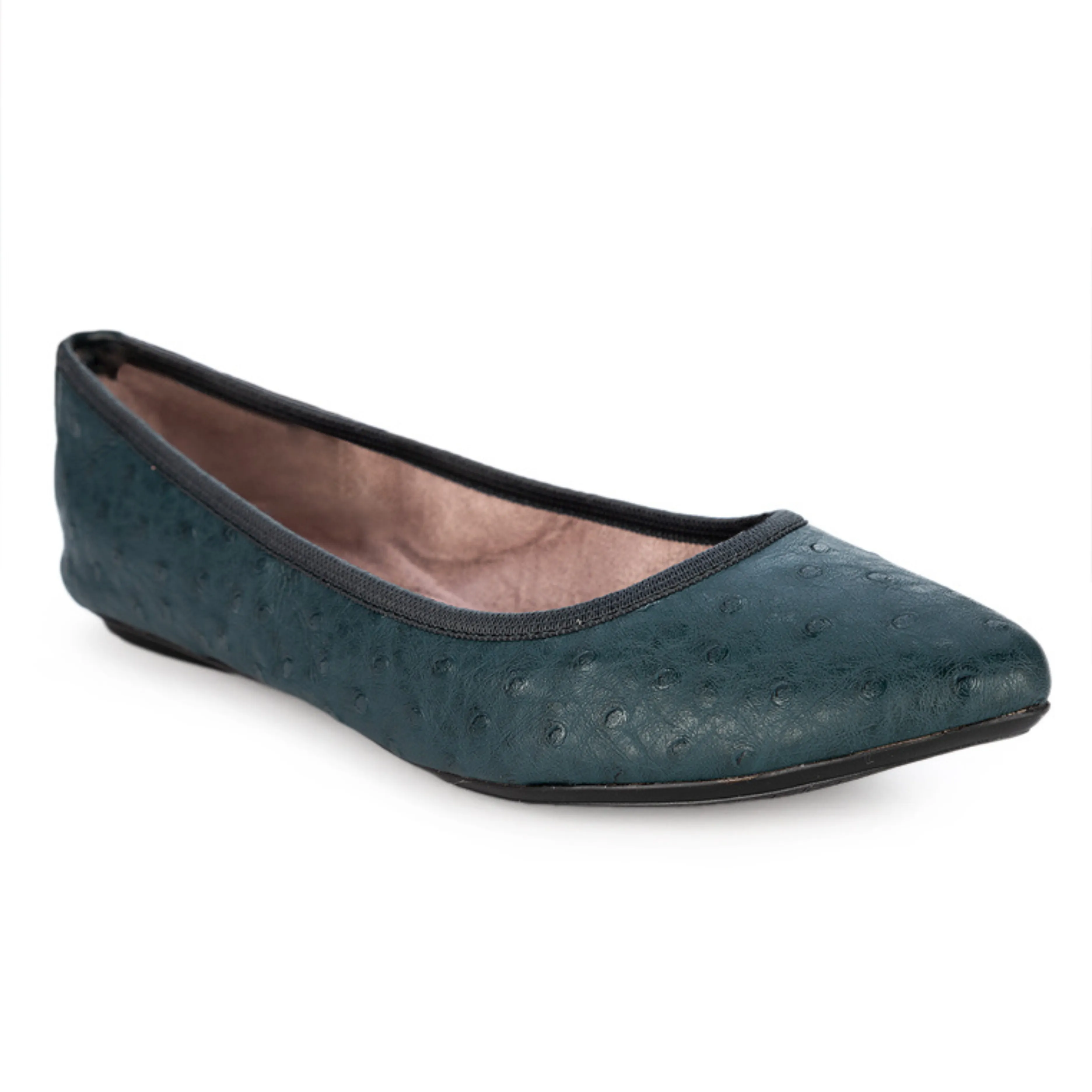 JANEY Ballet Flat Shoes - Teal Ostrich