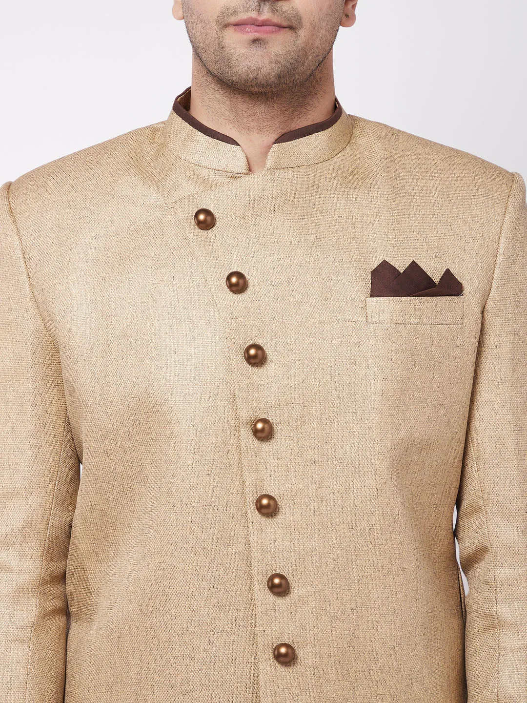 Jashvi Men's Beige  Jute Cotton Indowestern Only Top