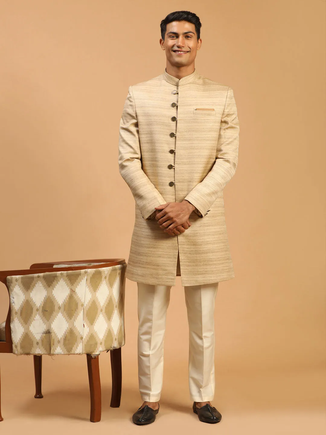 Jashvi Men's Beige Sherwani Set