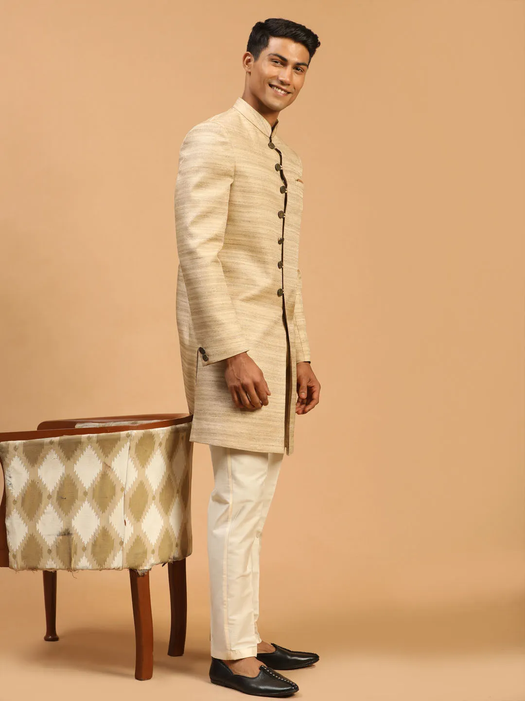 Jashvi Men's Beige Sherwani Set