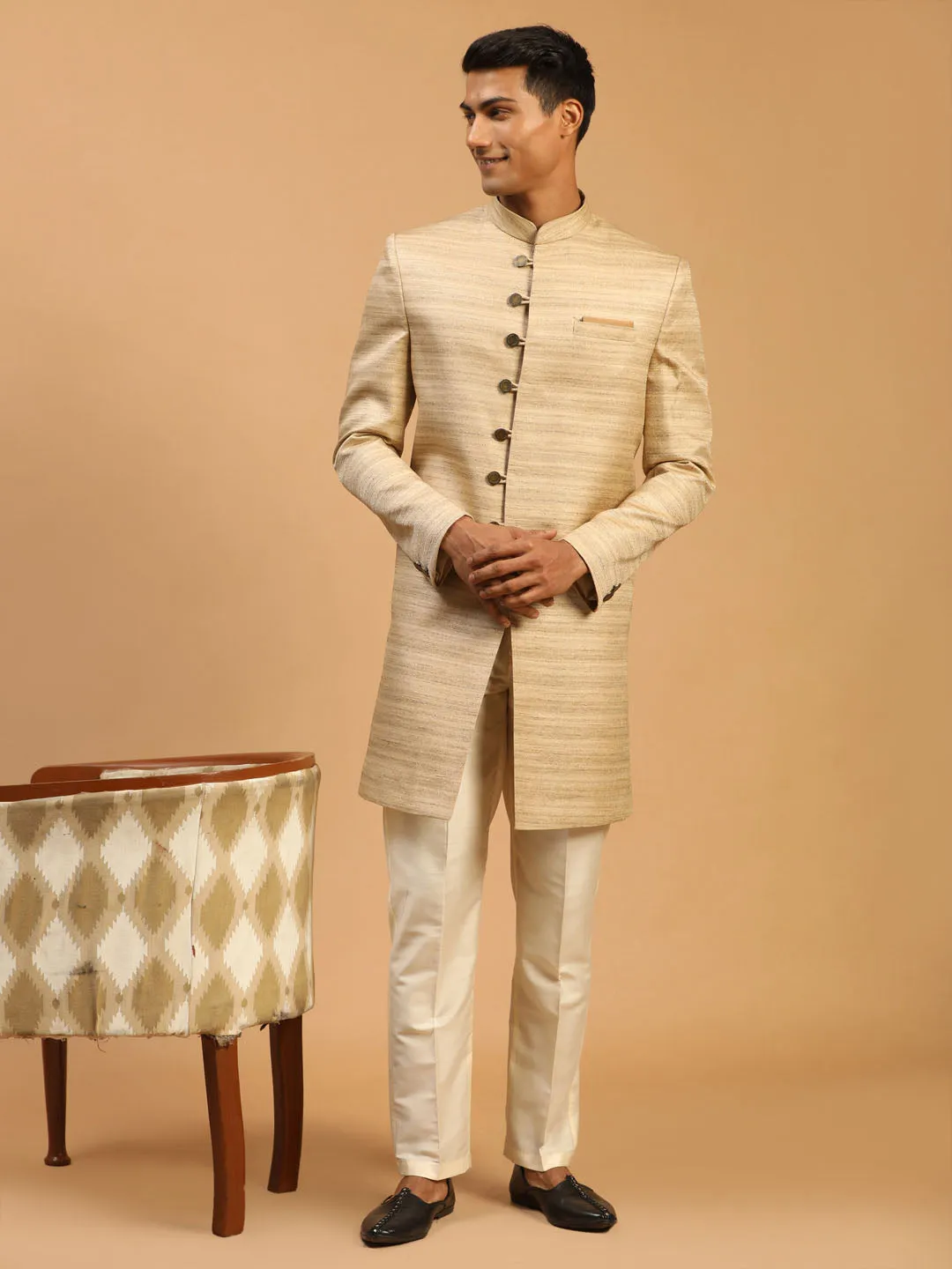 Jashvi Men's Beige Sherwani Set