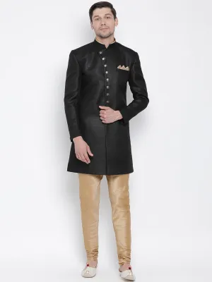 Jashvi Men's Black Silk Blend Sherwani Set