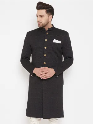 Jashvi Men's Black Silk Blend Sherwani Top