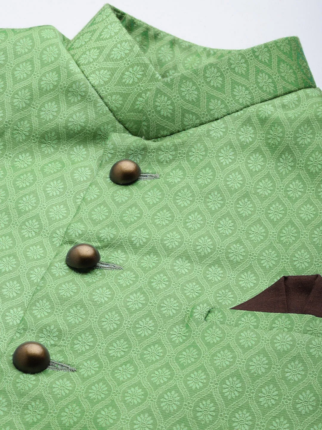 Jashvi  Men's Green And Coffee Silk Blend Sherwani Set