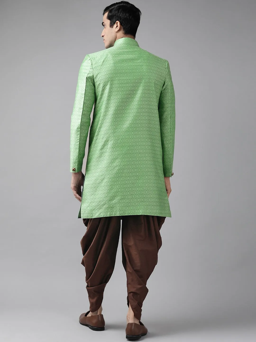 Jashvi  Men's Green And Coffee Silk Blend Sherwani Set