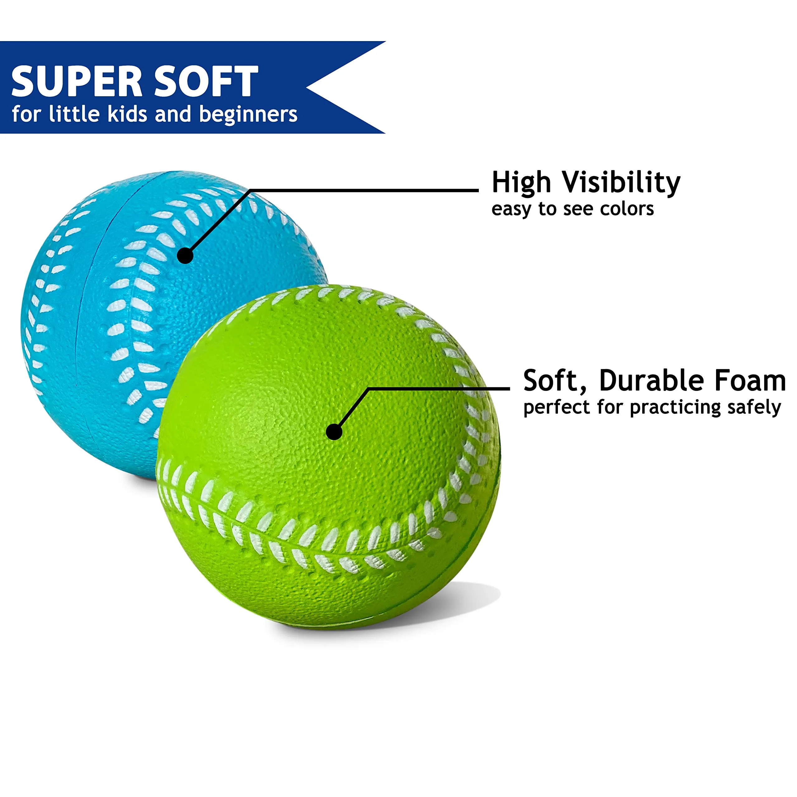 Kids Soft Foam Baseballs, 6 Pack | Safe & Soft Baseballs for T Ball & Toddler Baseball