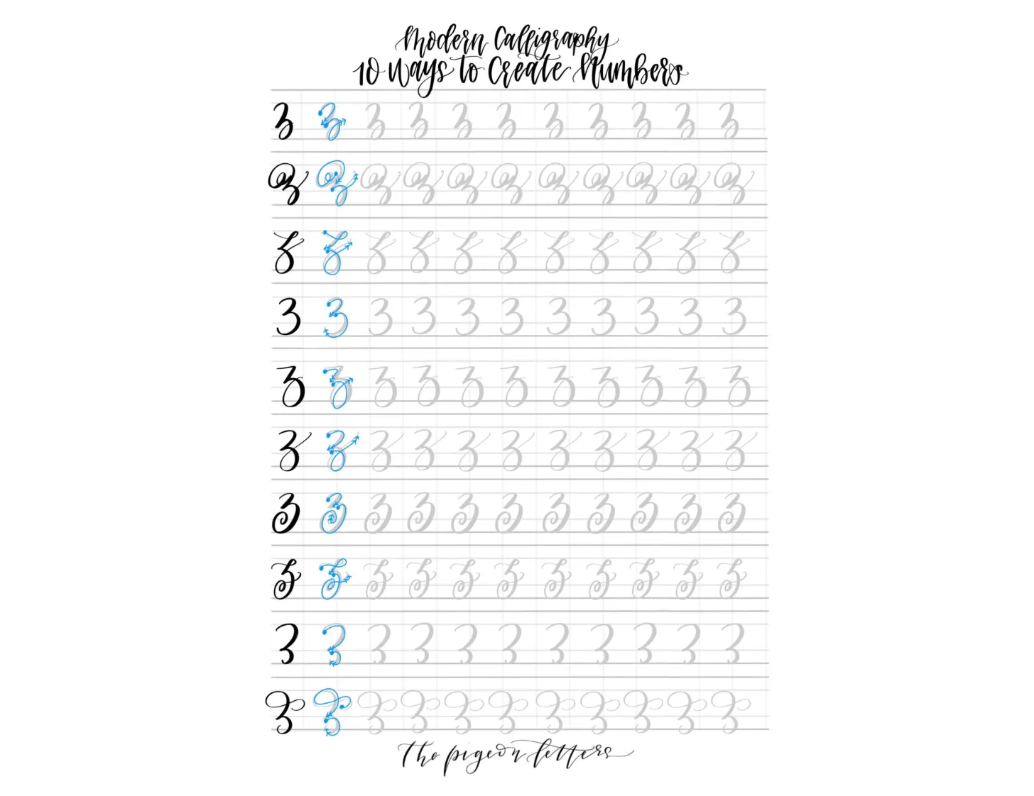 Lettering Practice Sheets - 10 Ways to Create Numbers