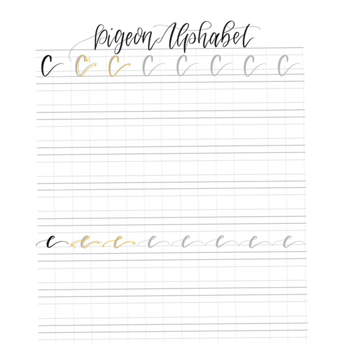 Lettering Practice Sheets - Pigeon Alphabet