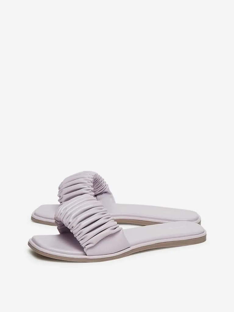 LUNA BLU Off White Ruched Strap Sandals