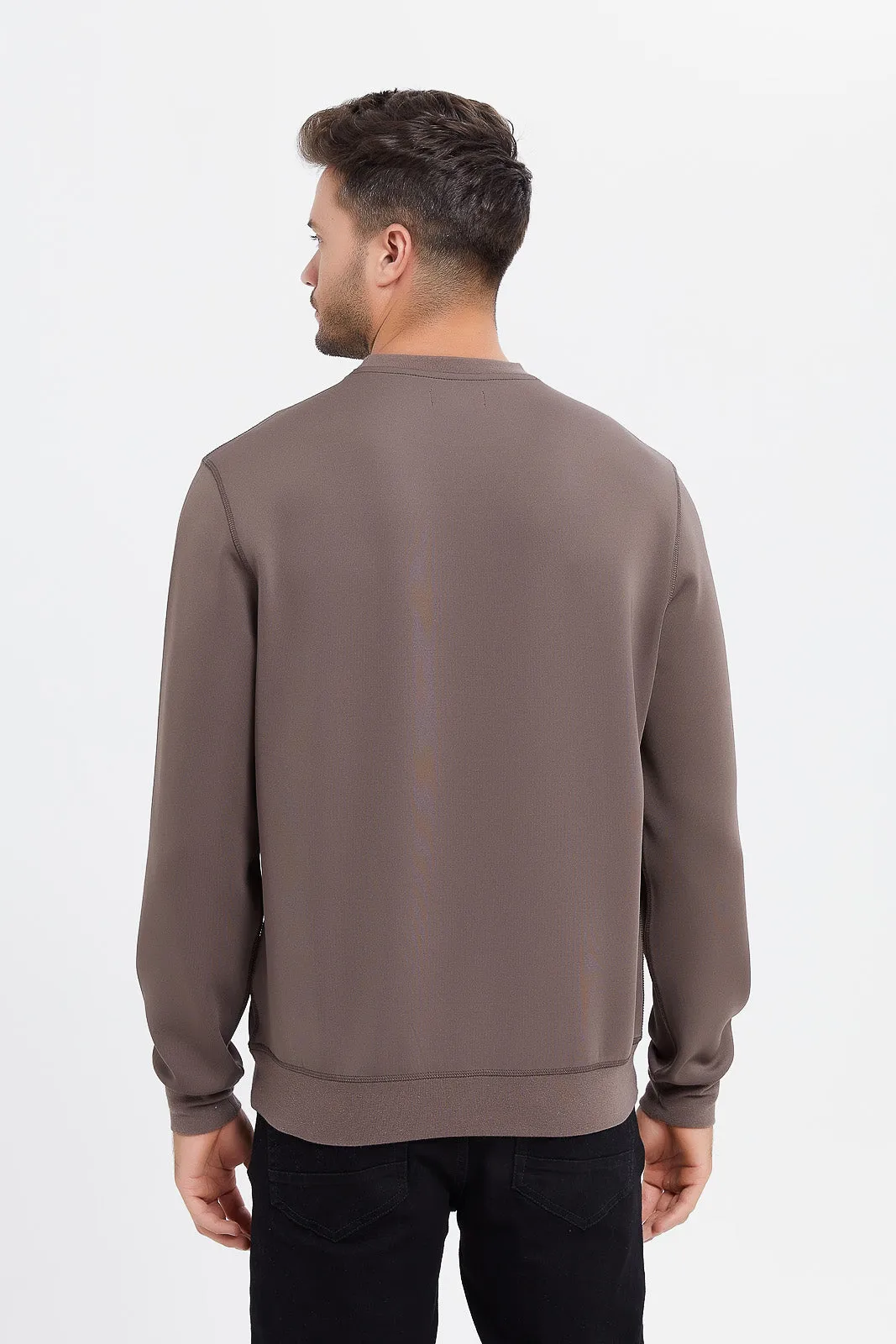 Men Beige Sweatshirt With Flock Applique