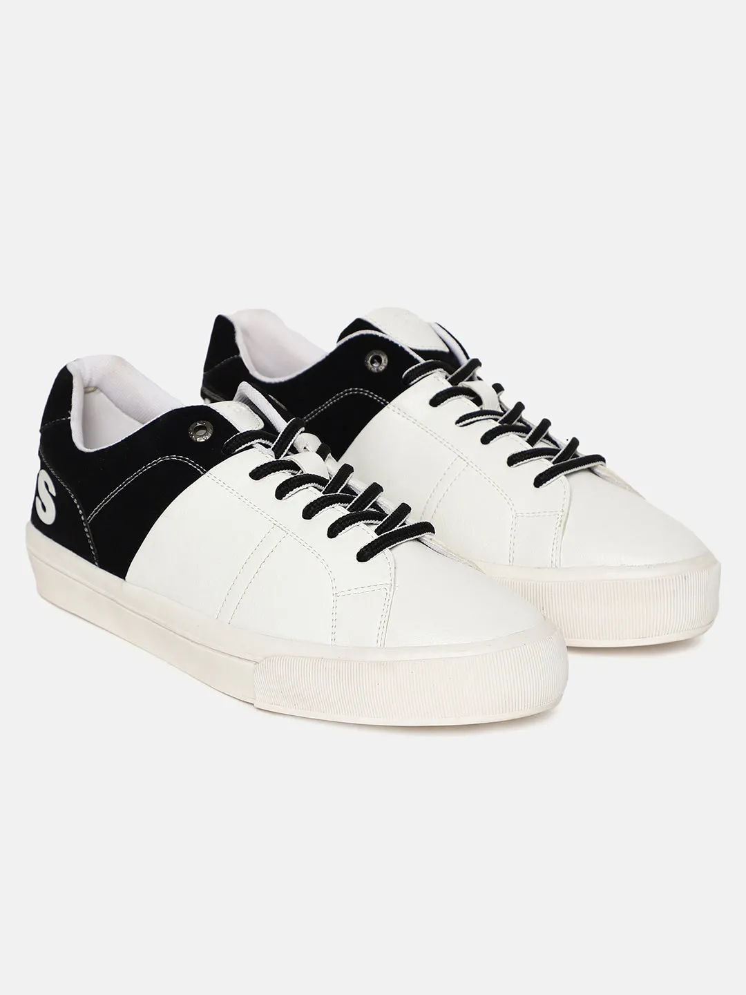 Men's White And Black Colorblock Shoes