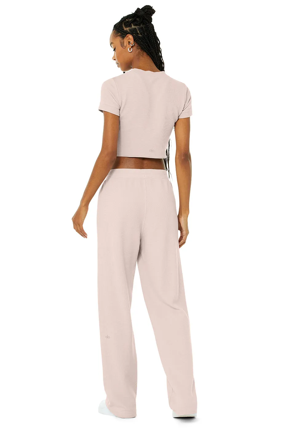 Micro Waffle Sierra Short Sleeve Top & Micro Waffle High-Waist Pleasant Wide Leg Pant Set