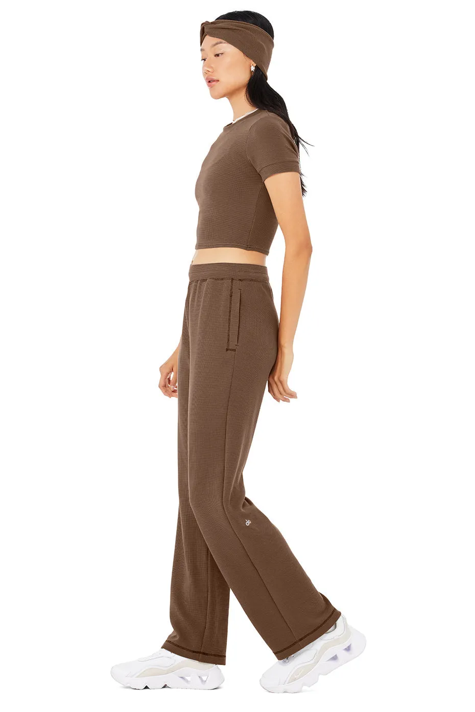 Micro Waffle Sierra Short Sleeve Top & Micro Waffle High-Waist Pleasant Wide Leg Pant Set