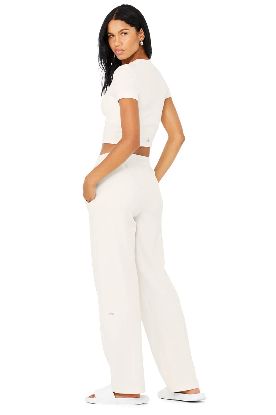 Micro Waffle Sierra Short Sleeve Top & Micro Waffle High-Waist Pleasant Wide Leg Pant Set