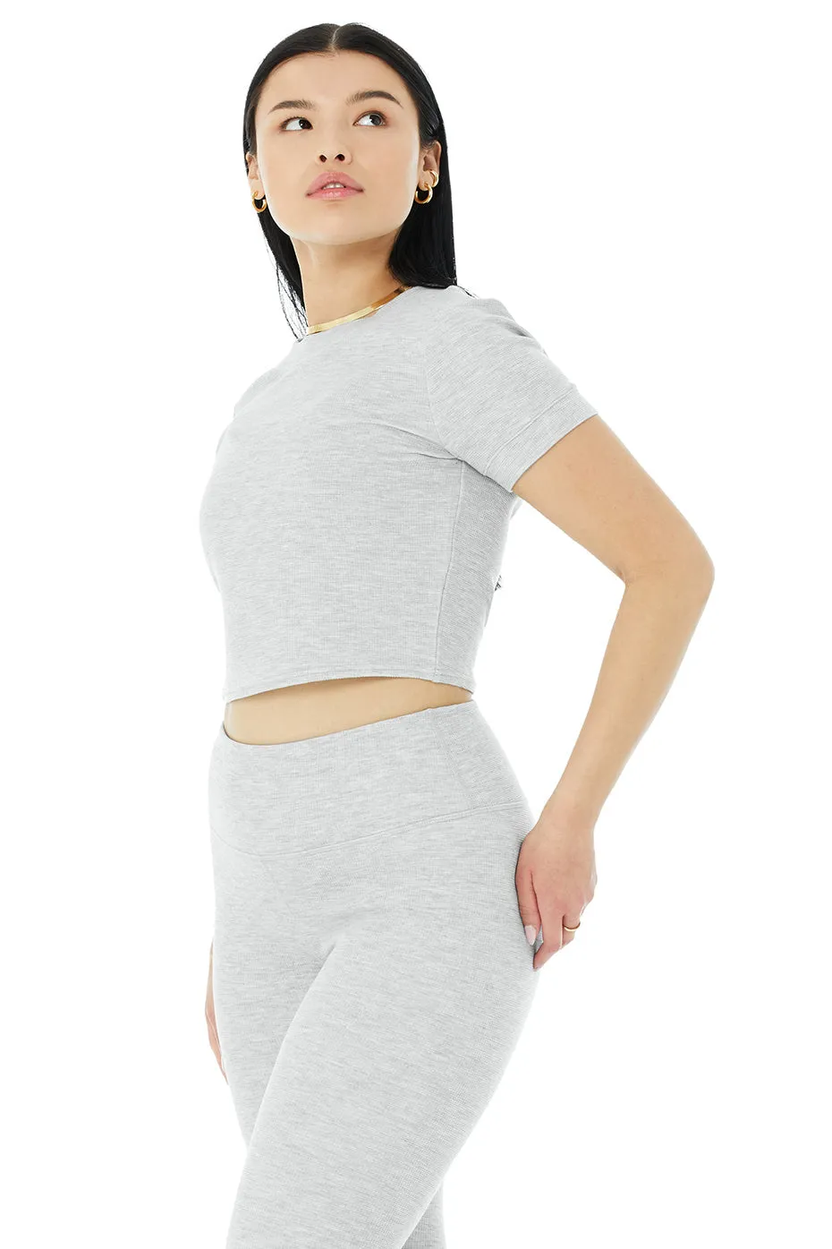 Micro Waffle Sierra Short Sleeve Top - Athletic Heather Grey