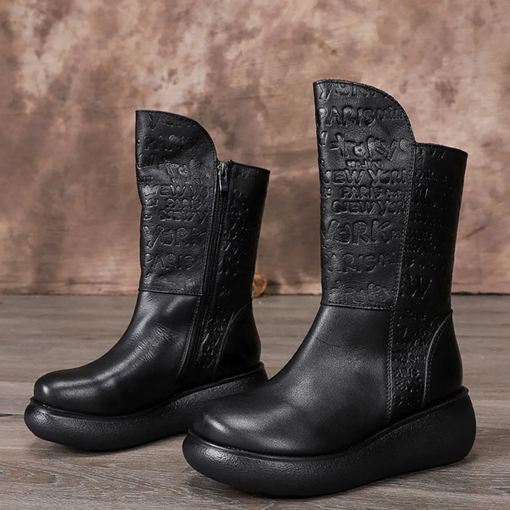 Mid Length Comfortable Velvet Retro Boots | Gift Shoes